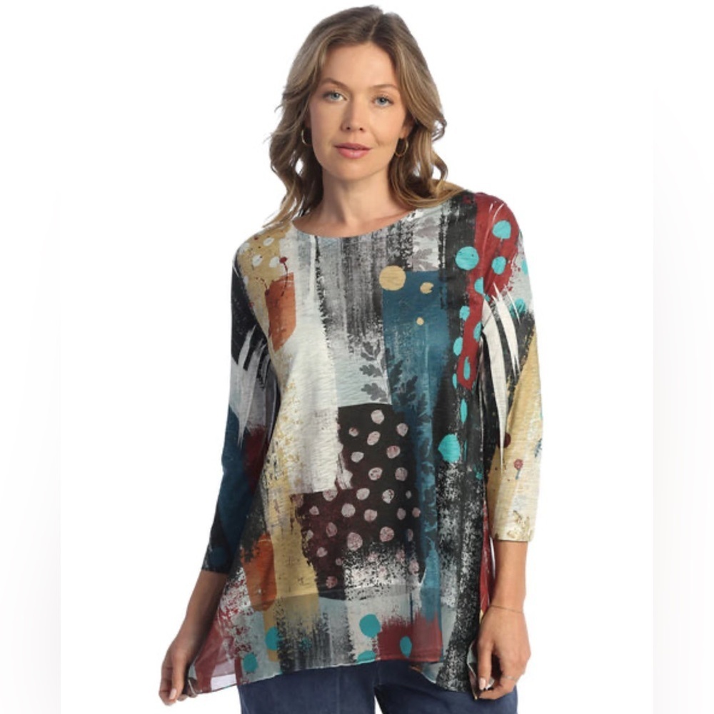 JESS & JANE "TUNDRA" Shirt Women's 1X Abstract Long Sleeve Top NWT